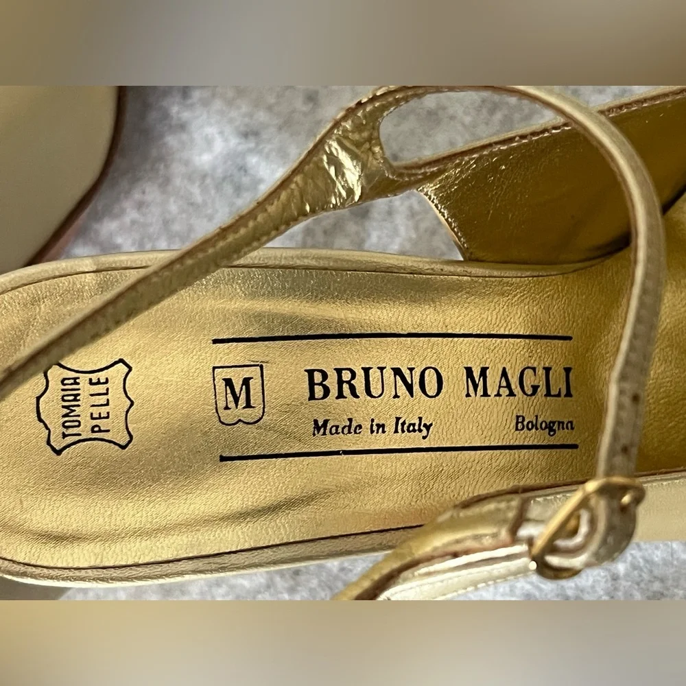 VTG*New-BRUNO MAGLI Almond/pointy  Toes Slingback Pumps~Size:7.5B~gold leather - Picture 8 of 12